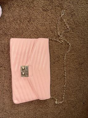 GUESS Light Pink Quilted Chain Wristlet Clutch